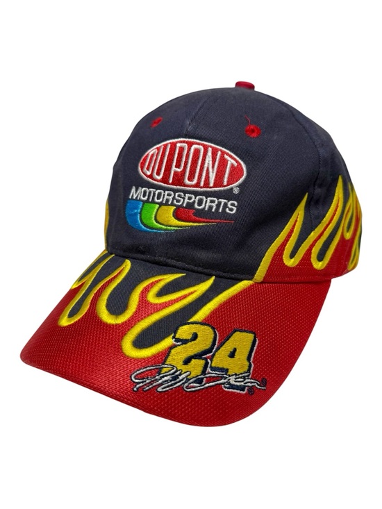 Vintage Y2K Jeff Gordon 24 DuPont Flames NASCAR Hat Chase Authentics Navy Red